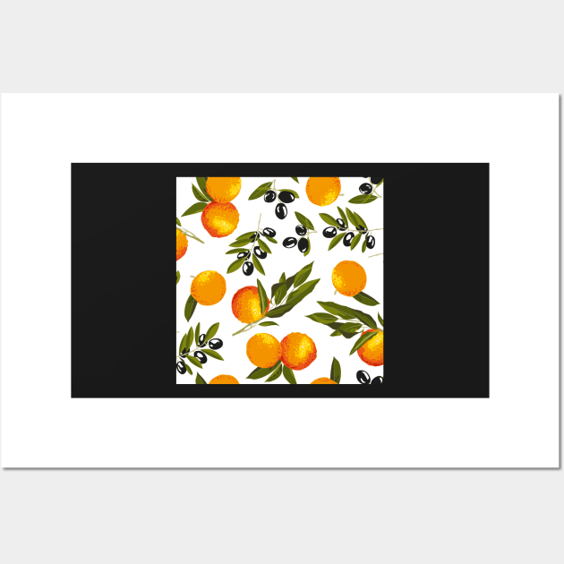 Olives and oranges on white Wall Art by kobyakov